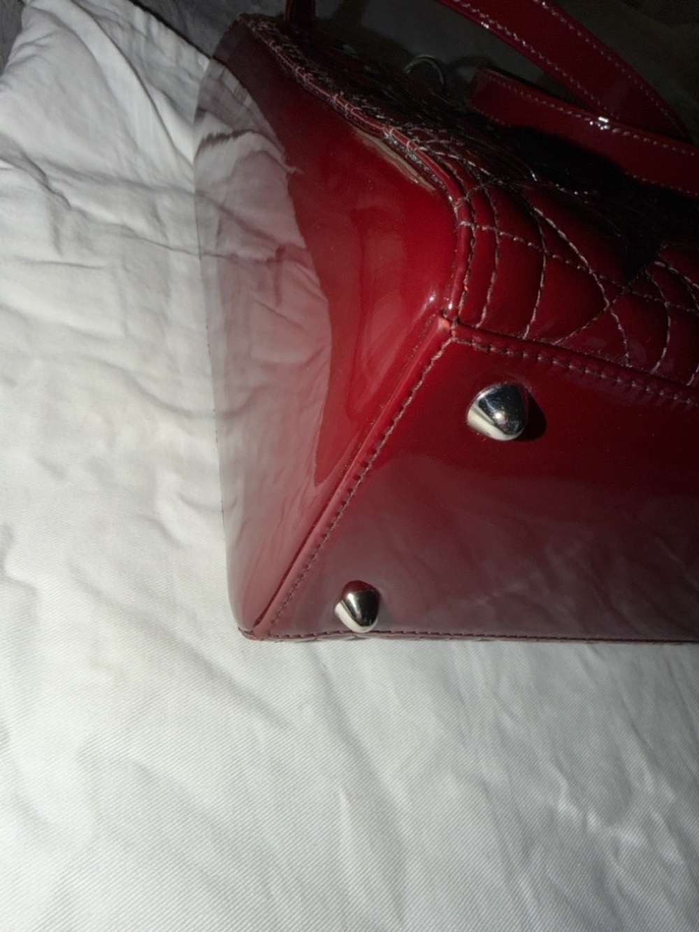 Preloved Christian Dior Burgundy Patent Leather Lady Tote with Dangle Charms - Picture 5 of 11